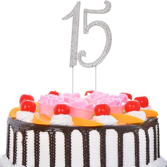 15 Cake Topper Number 15 Crystal Rhinestones 15th Cake Decoration Birthday - Picture 2 of 7